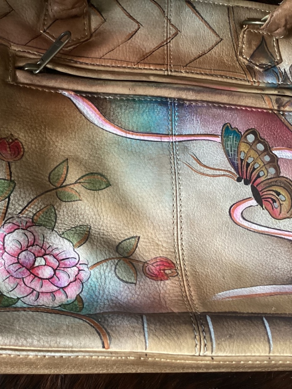 Beautiful Anuschka Butterfly Flower Design Leather Top Handle Carry Handbag🦋🦋 - Picture 13 of 13